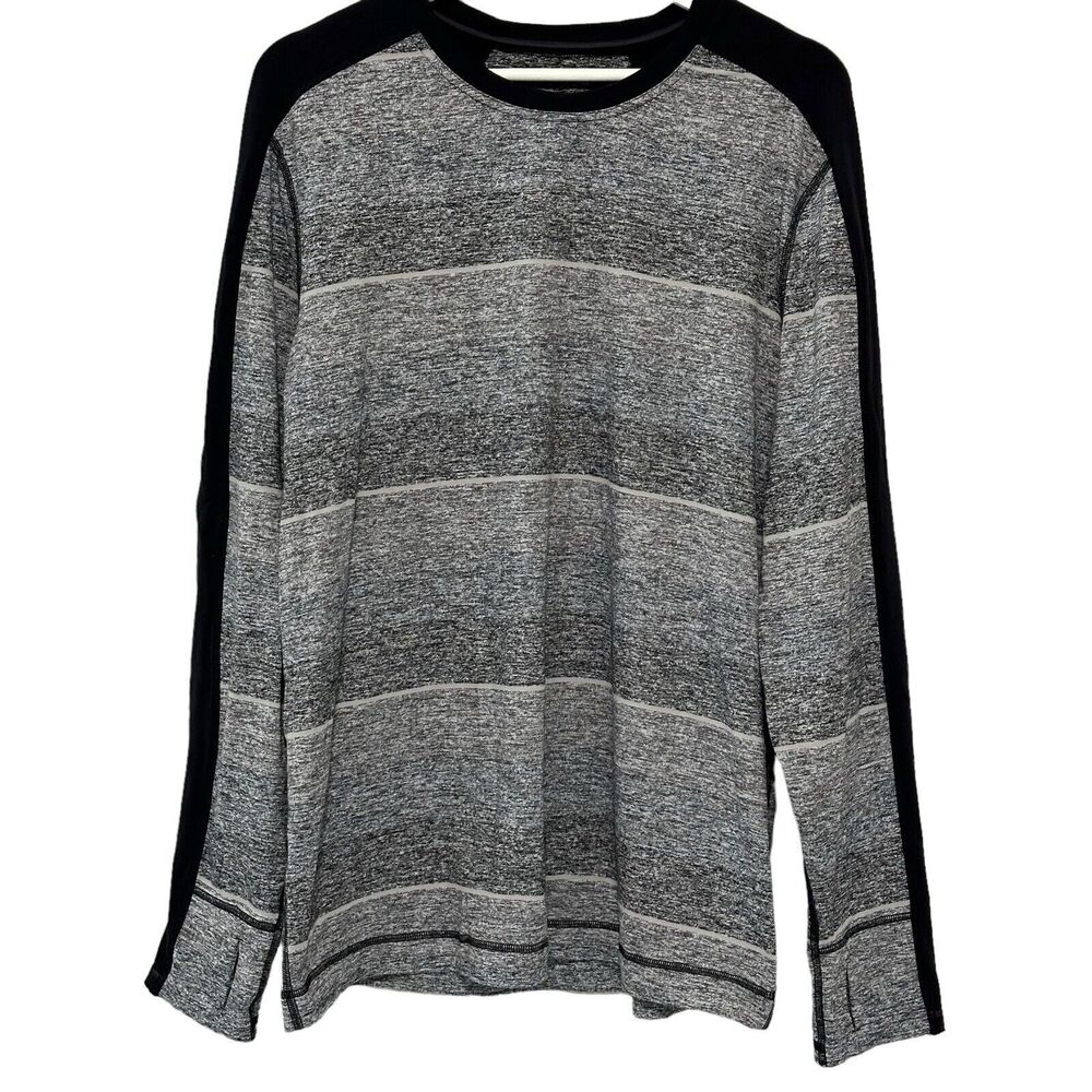 Lululemon Velocity Long Sleeve Shirt Mens Large L Gray Striped Color Block Thumb
